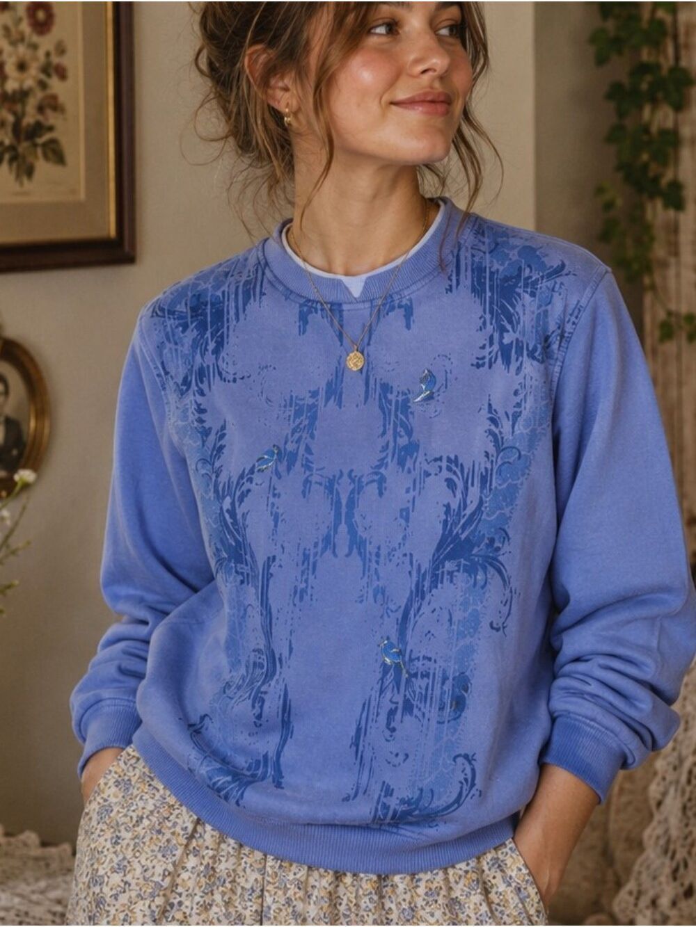 Northern Traditions Vtg Bird & Paisley Graphic Sweatshirt - XS - Grandma 90s